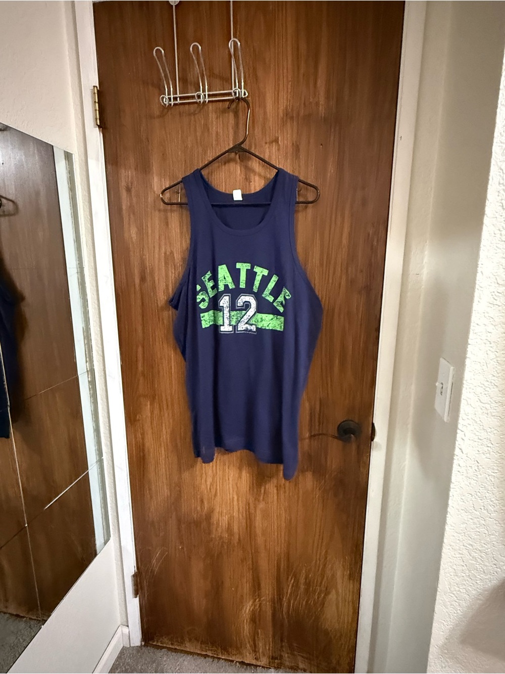 Seattle Seahawks 12 Navy Tank Top with Green Graphic